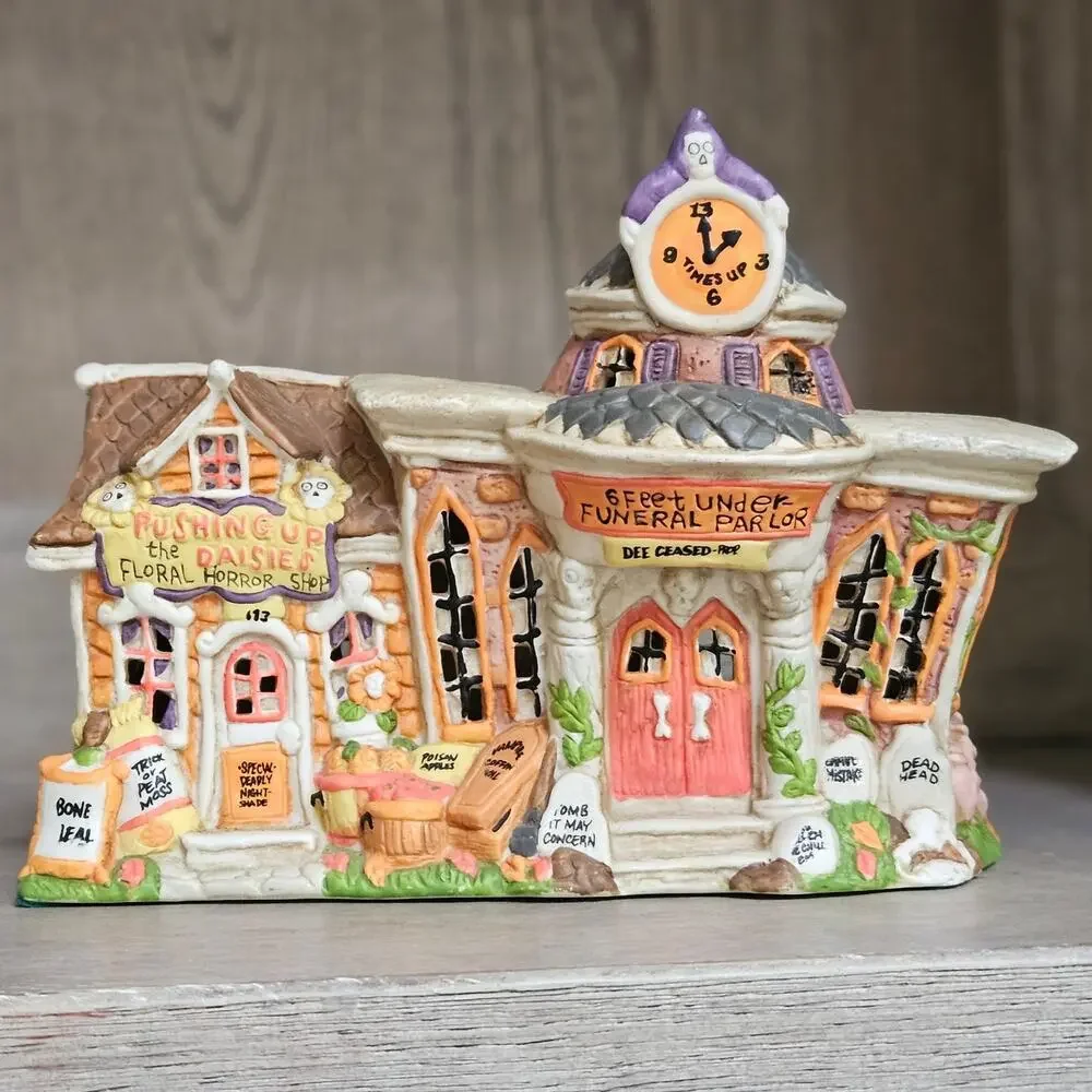 Vintage Creepy Hollow Funeral Parlor | 1995 Lighted Halloween Village House